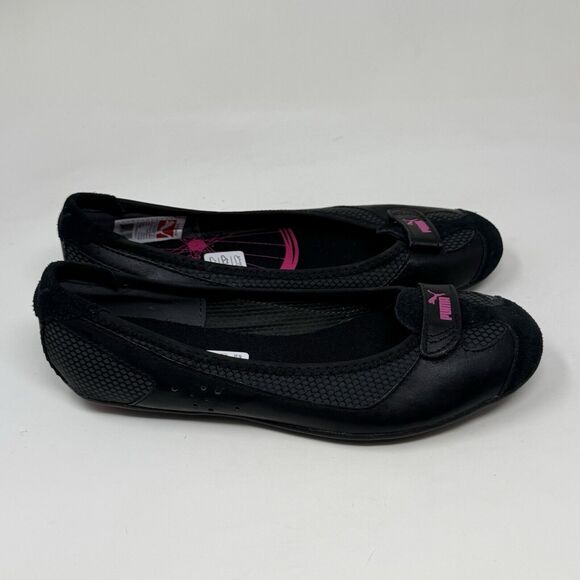 Puma Archive Ballet Flats Womens 6 Black Pink Leather Casual Slip On Shoes Y2K - Picture 1 of 16
